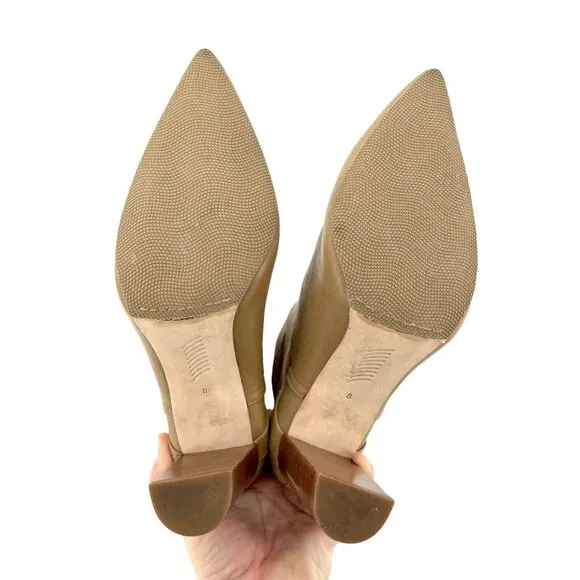 PAIGE Camille Tan Leather Booties Ankle Strap Pointed Toe Boots Sz 8 $378