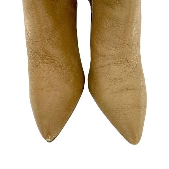 PAIGE Camille Tan Leather Booties Ankle Strap Pointed Toe Boots Sz 8 $378