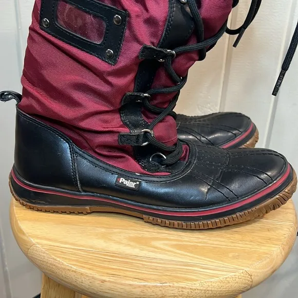 Pajar burgundy tall winter boots red and black