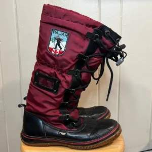 Pajar burgundy tall winter boots red and black