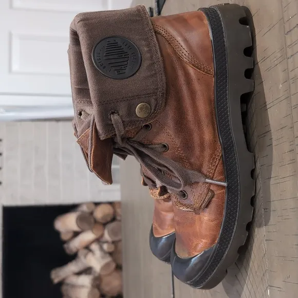 Palladium Baggy Brown Leather Boots Size 8.5