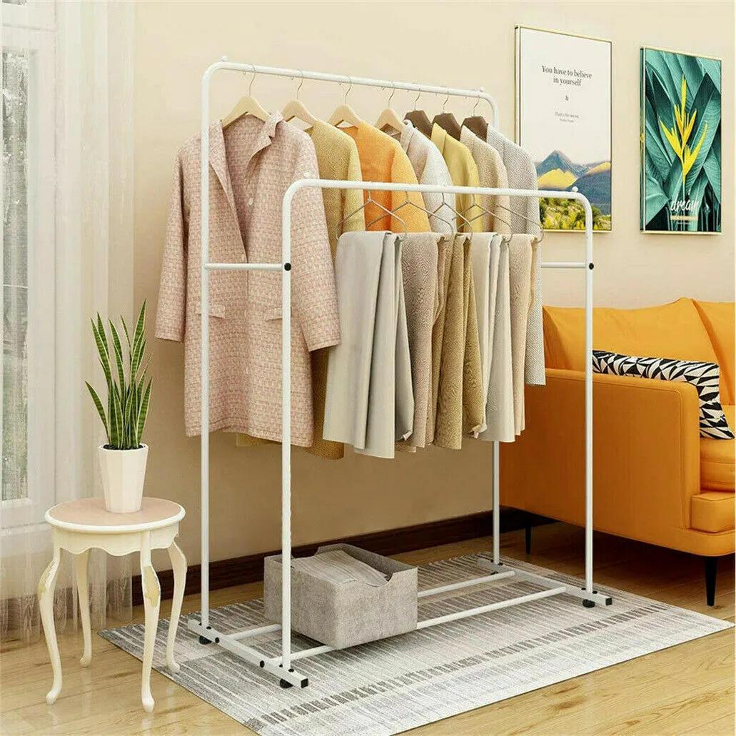 P&P Heavy Duty Double Clothes Rail Rack Garment Hanging Display Stand 4 Wheel Armoir