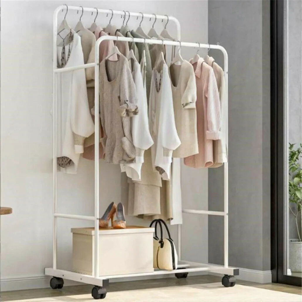 P&P Super Strong Metal Clothing Garment Rack Cloth Hanger Rack Stand w Wheel & Storage
