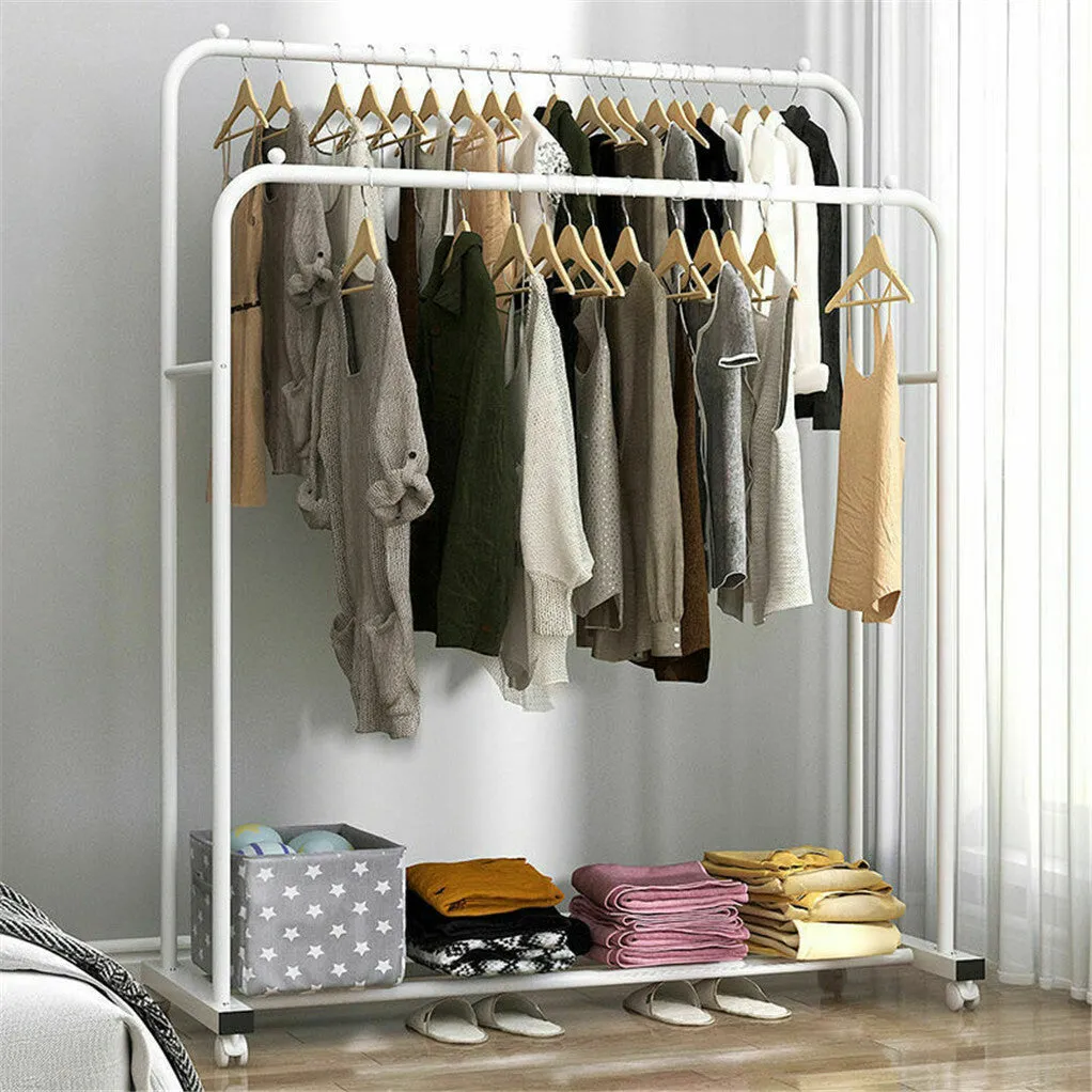 P&P Super Strong Metal Clothing Garment Rack Cloth Hanger Rack Stand w Wheel & Storage