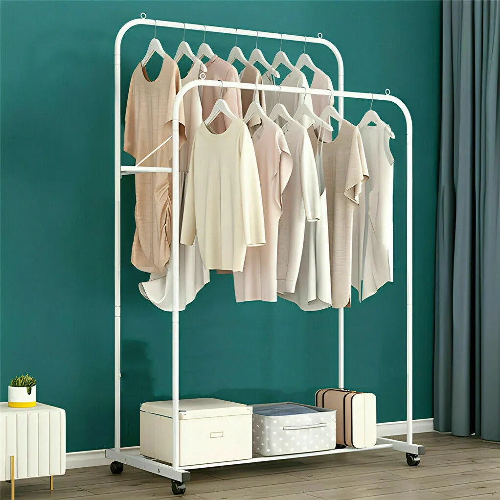 P&P Super Strong Metal Clothing Garment Rack Cloth Hanger Rack Stand w Wheel & Storage