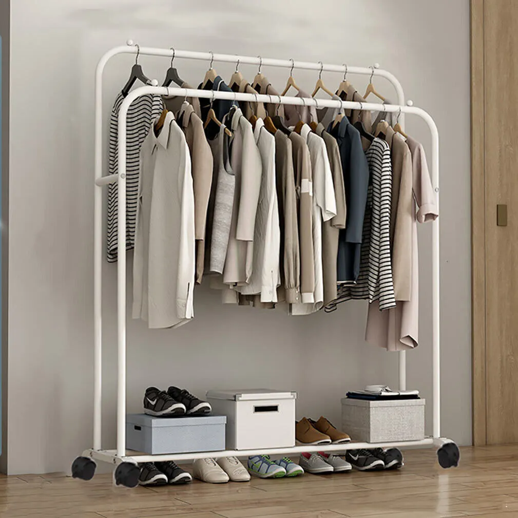 P&P Super Strong Metal Clothing Garment Rack Cloth Hanger Rack Stand w Wheel & Storage
