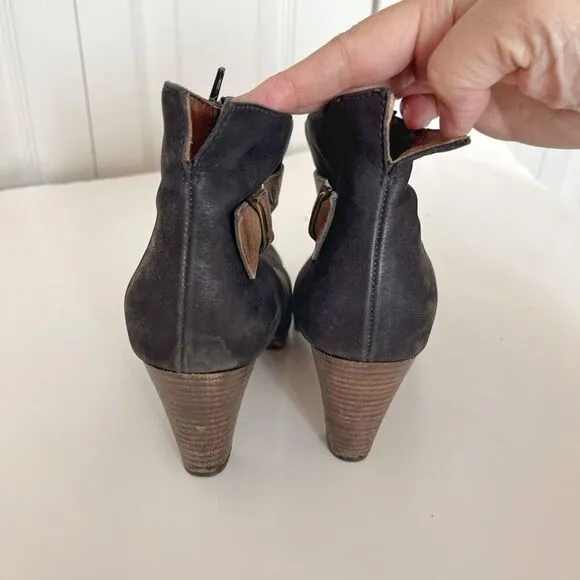 Paul Green Karla Distressed Nubuck Leather Zip Ankle Lug Heeled Boots
