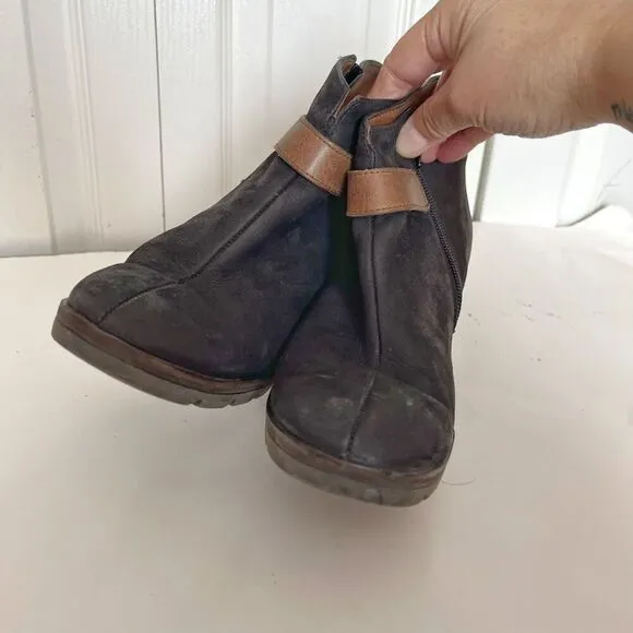 Paul Green Karla Distressed Nubuck Leather Zip Ankle Lug Heeled Boots