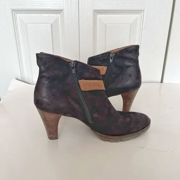 Paul Green Karla Distressed Nubuck Leather Zip Ankle Lug Heeled Boots