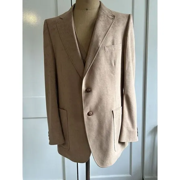 PHOENIX Clothes VTG Faux Suede Leather Equestrian 3 Piece Suit Mens 44 Reg 34/31