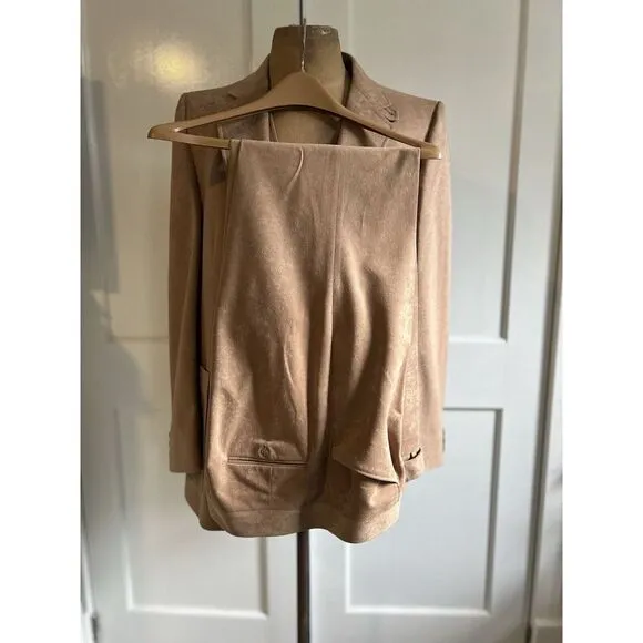 PHOENIX Clothes VTG Faux Suede Leather Equestrian 3 Piece Suit Mens 44 Reg 34/31