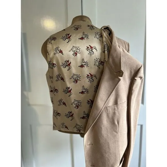 PHOENIX Clothes VTG Faux Suede Leather Equestrian 3 Piece Suit Mens 44 Reg 34/31
