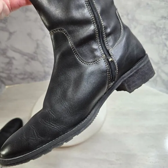 Pikolinos Garda Riding Boots Womens 41 US 10.5-11 Black Leather Brown Braid Trim