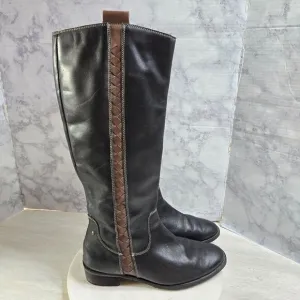 Pikolinos Garda Riding Boots Womens 41 US 10.5-11 Black Leather Brown Braid Trim
