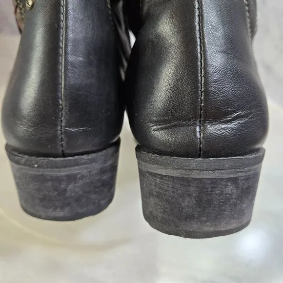 Pikolinos Garda Riding Boots Womens 41 US 10.5-11 Black Leather Brown Braid Trim