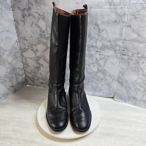 Pikolinos Garda Riding Boots Womens 41 US 10.5-11 Black Leather Brown Braid Trim