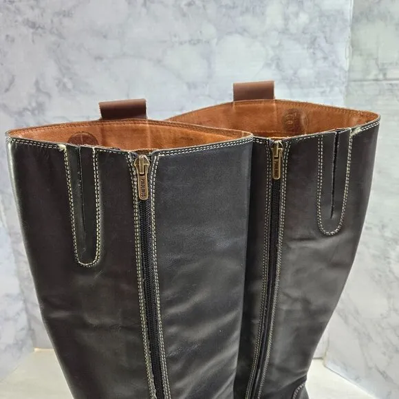 Pikolinos Garda Riding Boots Womens 41 US 10.5-11 Black Leather Brown Braid Trim