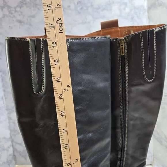 Pikolinos Garda Riding Boots Womens 41 US 10.5-11 Black Leather Brown Braid Trim
