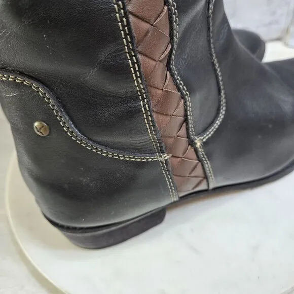 Pikolinos Garda Riding Boots Womens 41 US 10.5-11 Black Leather Brown Braid Trim