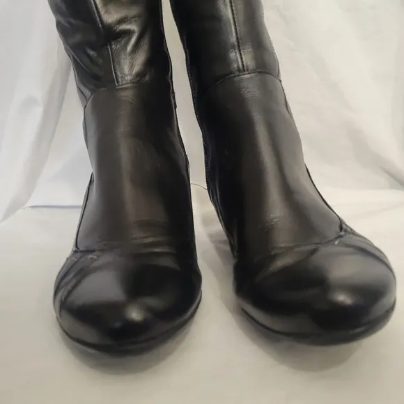 Pikolinos Women's Leather Knee High Black Boots Wedge Heel Size 6.5/7