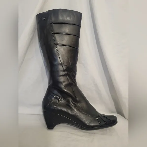 Pikolinos Women's Leather Knee High Black Boots Wedge Heel Size 6.5/7
