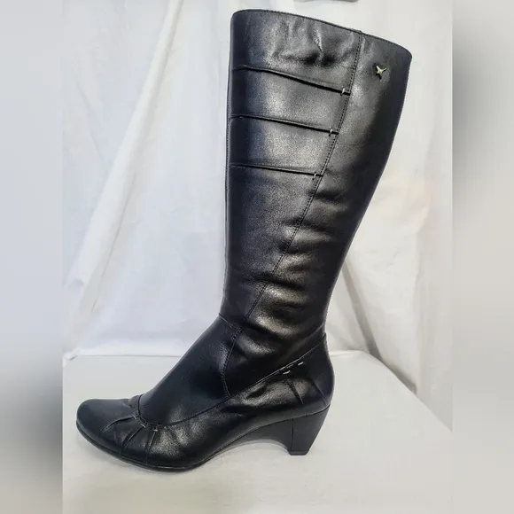 Pikolinos Women's Leather Knee High Black Boots Wedge Heel Size 6.5/7