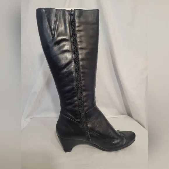 Pikolinos Women's Leather Knee High Black Boots Wedge Heel Size 6.5/7