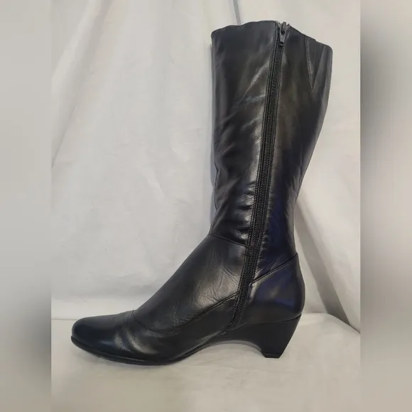 Pikolinos Women's Leather Knee High Black Boots Wedge Heel Size 6.5/7