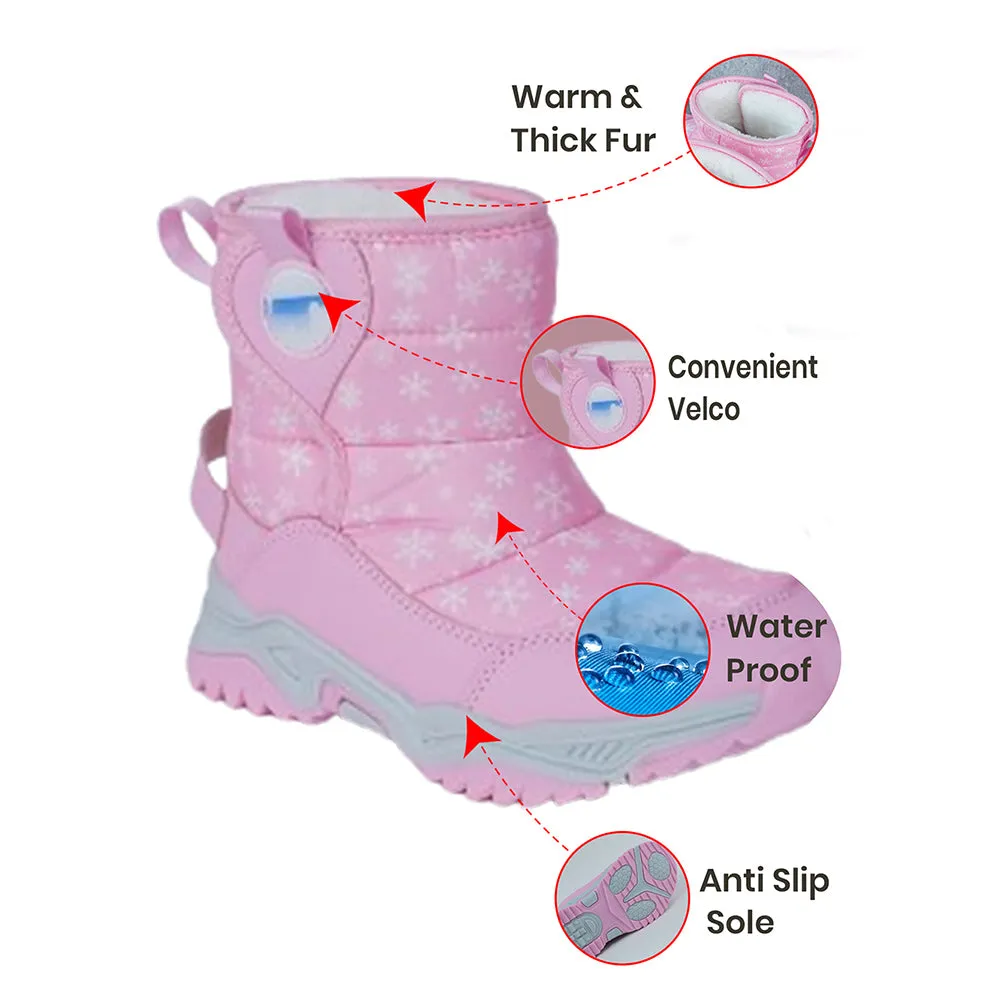 Pink Snowflake Waterproof Winter Snow Boots for Kids for Minus Degree Temperature