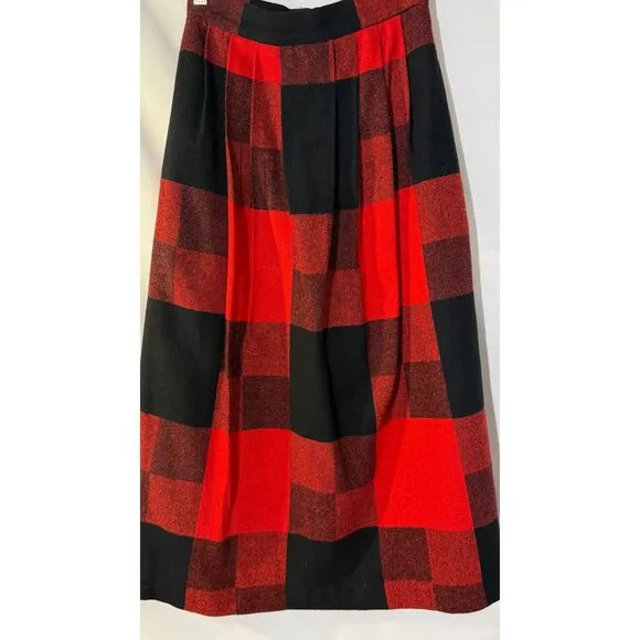 Pliers Vintage Buffalo Plaid Maxi Skirt Red Black Checkered Winter A-Line SZ.7/8