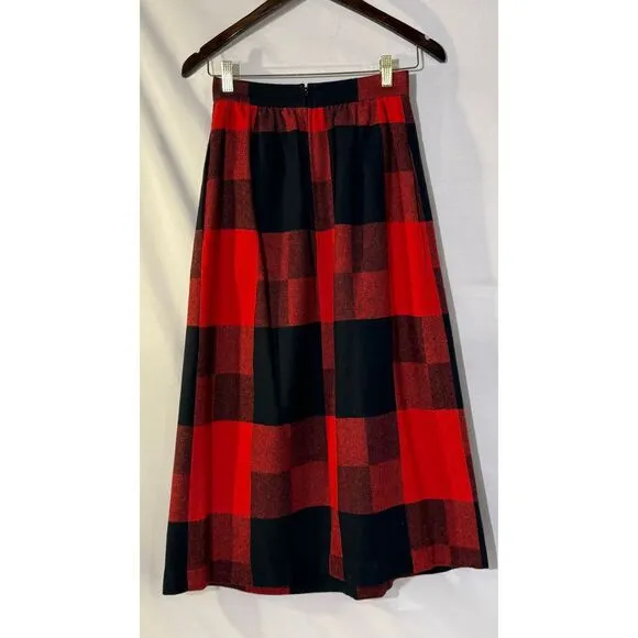 Pliers Vintage Buffalo Plaid Maxi Skirt Red Black Checkered Winter A-Line SZ.7/8