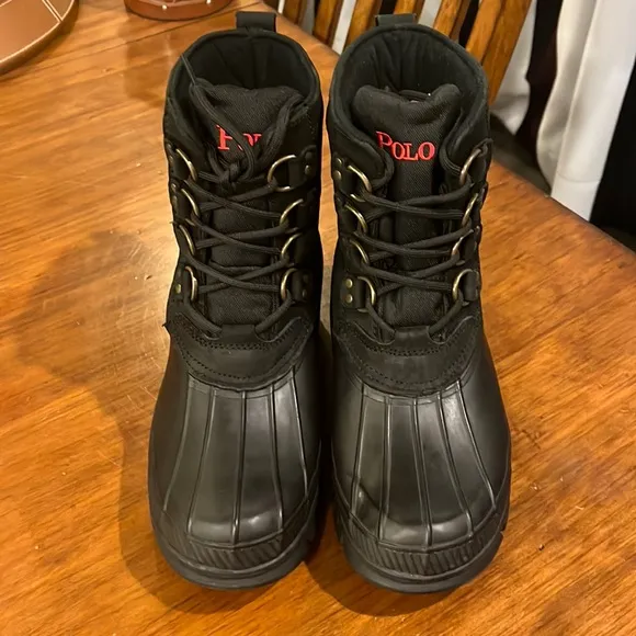 Polo Ralph Lauren Crestwick winter duck boots new black red Mens Size 8