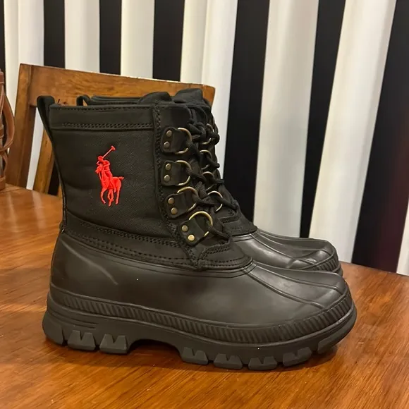 Polo Ralph Lauren Crestwick winter duck boots new black red Mens Size 8
