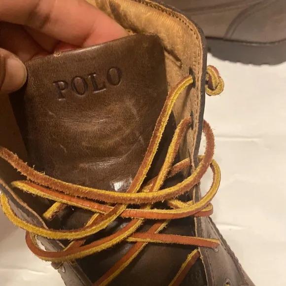 POLO RALPH LAUREN MENS BROWN LEATHER BOOTS SIZE 9D IN EXCELLENT CONDITION