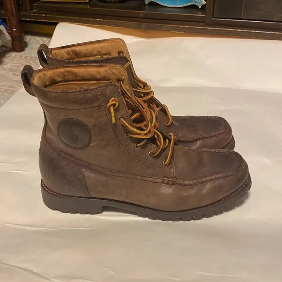 POLO RALPH LAUREN MENS BROWN LEATHER BOOTS SIZE 9D IN EXCELLENT CONDITION