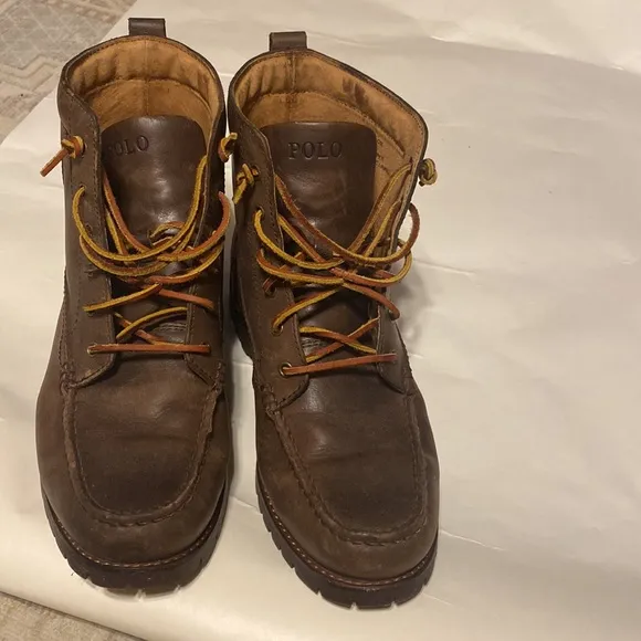 POLO RALPH LAUREN MENS BROWN LEATHER BOOTS SIZE 9D IN EXCELLENT CONDITION