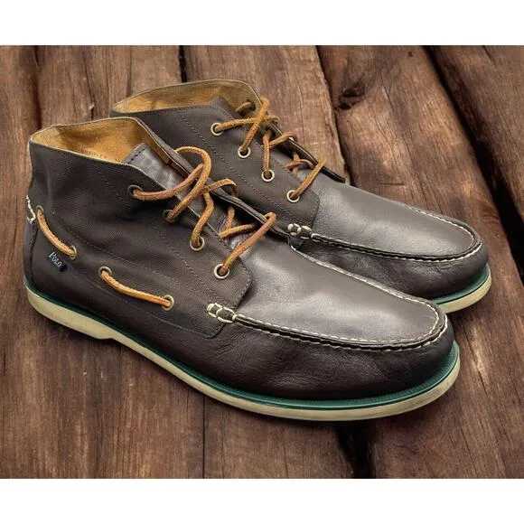 POLO Ralph Lauren RRL Brawley Brown Leather and Canvas Boots Mens 13 Fast Ship