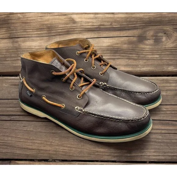 POLO Ralph Lauren RRL Brawley Brown Leather and Canvas Boots Mens 13 Fast Ship