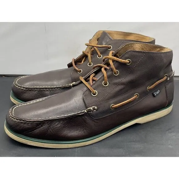 POLO Ralph Lauren RRL Brawley Brown Leather and Canvas Boots Mens 13 Fast Ship