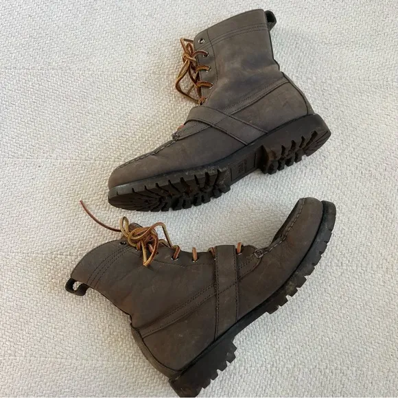 Polo Ralph Lauren Taupe Leather Ranger Lace Up Combat Boots size 9