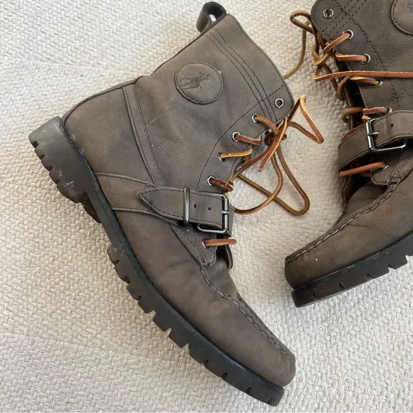 Polo Ralph Lauren Taupe Leather Ranger Lace Up Combat Boots size 9