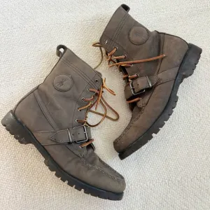 Polo Ralph Lauren Taupe Leather Ranger Lace Up Combat Boots size 9
