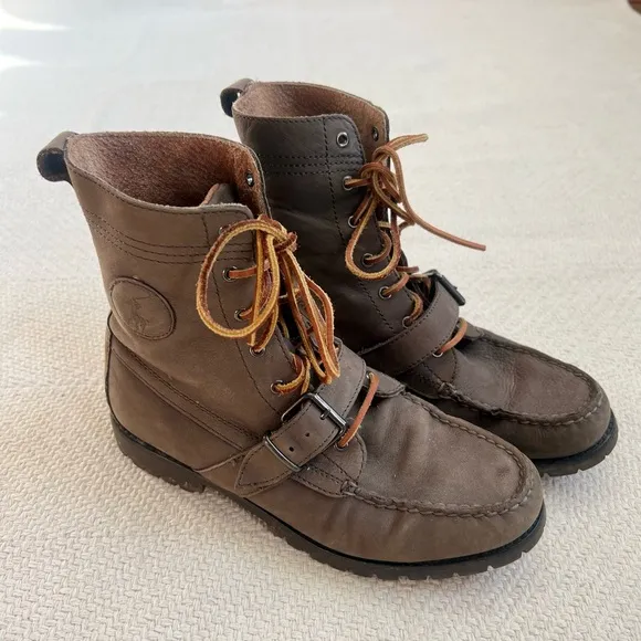 Polo Ralph Lauren Taupe Leather Ranger Lace Up Combat Boots size 9