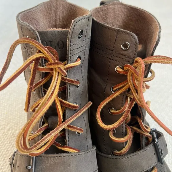 Polo Ralph Lauren Taupe Leather Ranger Lace Up Combat Boots size 9
