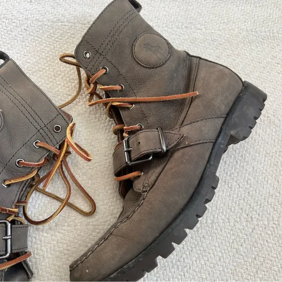 Polo Ralph Lauren Taupe Leather Ranger Lace Up Combat Boots size 9