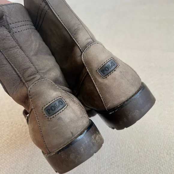 Polo Ralph Lauren Taupe Leather Ranger Lace Up Combat Boots size 9