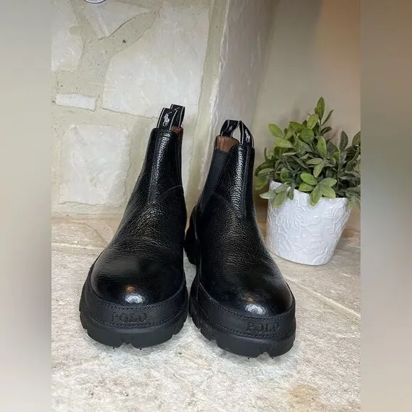 Polo Ralph Lauren Black Leather Oslo Chelsea Boots Sz 8 New