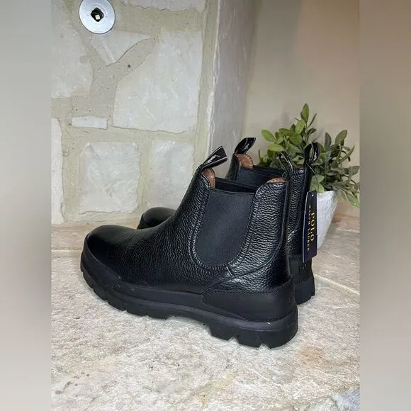 Polo Ralph Lauren Black Leather Oslo Chelsea Boots Sz 8 New