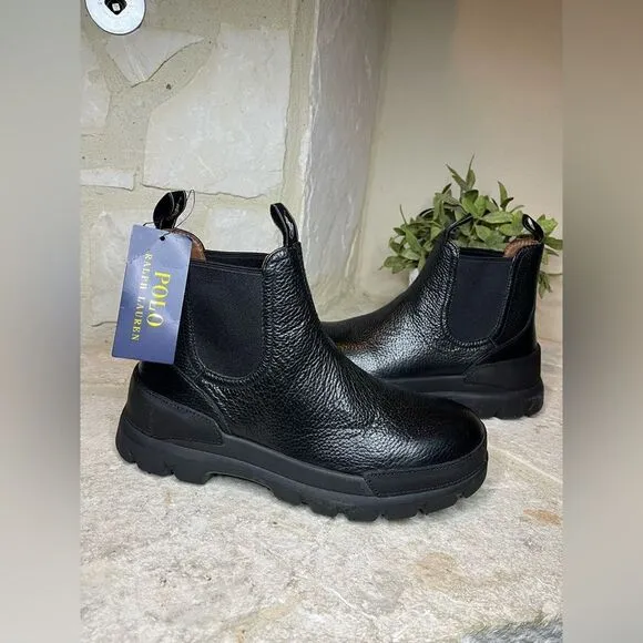 Polo Ralph Lauren Black Leather Oslo Chelsea Boots Sz 8 New