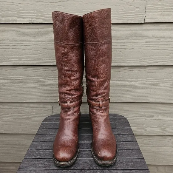 Prada Leather Riding Boots Chocolate Brown Tall Boot Equestrian Womens Size 38